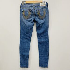 TRUE RELIGION 26 NWOT Skinny Gold Arrow Big T Low Rise Embroidered Y2K Jeans